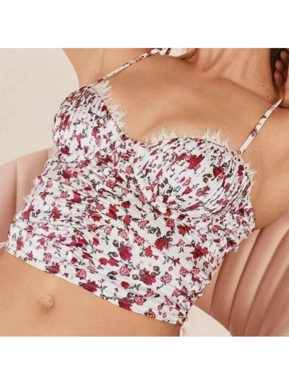 For Love & Lemons Melrose Bustier Floral Lace Ruched Top Size XL - Picture 2 of 11